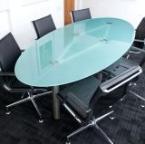 China Oval Flat Polished Edge Frosted Back Painted Toughened Conference Table Top Glass