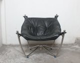 Stainless Steel Frame Vintage Leather Leisure Chair, Retro Furniture