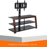 Glass Bended Wood Natural Color TV Stand with Bracket