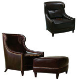 (CL-2208) Antique Hotel Wood Leather Armchair