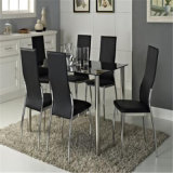 Glass Dining Table Set with 6 Leather Chairs