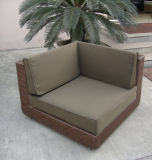 Corner Sofa/Rattan Effect Corner Sofa with Back Cushion/Deep Seating Dark Brown Sofa Set