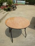 36'' Round Wood Folding Table with Vinyl Edge