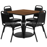 Square Laminate Table with Black Trapezoidal Back Banquet Chairs Round Base