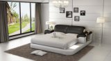 European Style Modern Leather Bed with LED Light