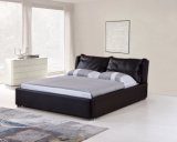 Contemporary Black Genuine Leather Queen Storage Bed