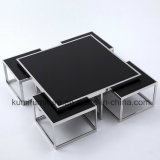 Black Painted Tempered Glass Coffee Table with Metel Leg