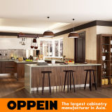 Oppein Modern Dark Wood Grain PVC U-Shape MDF Kitchen Cabinets (OP16-PVC06)