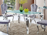 White Glass on Top, Stainless Steel Table Dining Room Furniture