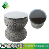 New Technology Manual Weaving Rattan Frame with Black Glass Top Table