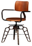 Industrial Metal Restaurant Dining Furniture Gunmetal Plywood Wooden Swivel Chairs