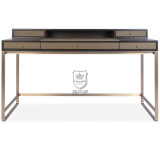 5 Star Hotel Leather Upholstery Writing Desk with Bronze Frame