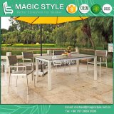 Aluminum Dining Set Modern Dining Chair Wire Drawing Furniture Garden Furniture Outdoor Furniture Aluminum Drawing Chair Poly Wood Table (Magic Style)