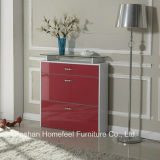 Modern 3 Drawers High Gloss Shoe Cabinet with Glass Top