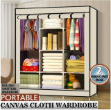 Triple Fabric Canvas Wardrobe Clothes Storage Organiser Cabinet Cupboard Shelves (FW-48)