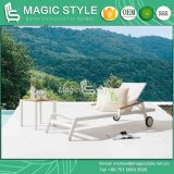 Outdoor Textile Sunlounger with Plastic Slat Garden Sling Lounger with Arm Prmotion Sunlounger Garden Sling Sun Bed Poly Wood Arm Daybed