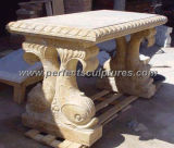 Carved Stone Marble Table Bench for Antique Garden Decoration (QTB022)