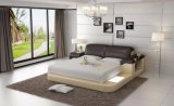 American Style Thick Backrest Modern Leather Bed with LED Light