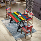 Durable Wooden Restaurant Furniture Set with Rainbow Color Table (SP-CT802)