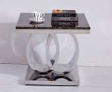 Modern Marble Beside Table with Rings Shape Metal Base