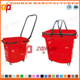 Good Price Supermarket Plastic Shopping Basket with Draw Bar (Zhb21)