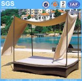 Outdoor Rattan Sofa Bed with Canopy for Garden Hotel Furniture