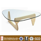 Designer Noguchi Oak Wood Base, Glass Top Coffee Table