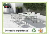 Stainless Steel Extension Outdoor Dining Table with Glass Top