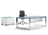 Modern Glass Top Office Desk with Stainless Steel Foot (HF-VP13)