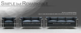 Italian Leather Stainless Steel Modern Le Corbusier Sofa (LC2)