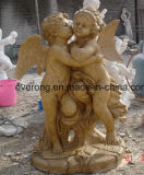 White&Yellow Marble Stone Garden Children&Angel Carving Statue with Wings
