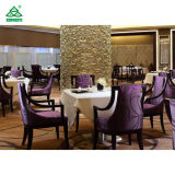 Burgundy Purple Fabric Hotel Restaurant Furniture Solid Wood Dining Arm Chair