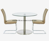 Modern Tempered Glass Coffee Stainless Steel Round Glass Dining Table