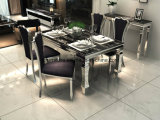 Modern Hot Sale Marble Top Stainless Steel Frame Dining Table Set with 6 Seater