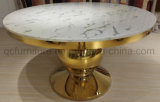 Luxury Round Dining Table with Golden Stainless Steel Big Base