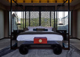 Custom Oak Solid Wood Canopy Bed Furniture for 5 Star Grand Hyatt Resort Hotel