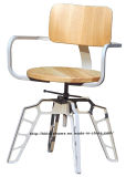 Industrial Metal Restaurant Dining Furniture White Plywood Wooden Swivel Chairs