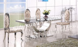 2014 High Gloss Modern Home Furniture Glass Top Stainless Steel Dining Table (SJ806)