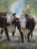 Handmade Double Cows Canvas Oil Paintings for Wall Decor
