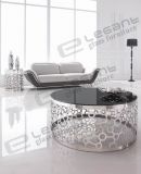 2015 Glass Coffee Table with Carved Stainless Steel Base