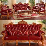 Antique Leather Sofa with Center Table for Home Furniture (502A)
