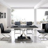 Modern Style Black Glass Dinner Table with Stainless Steel Frame