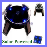 Black Solar Powered Jewelry Phone Watch Rotating Display Stand Turn Table with LED Light