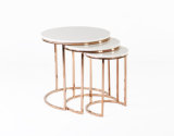 Ravenna Nesting Table in White and Rose Gold / Marble Top End Table / Antique Brass Plate