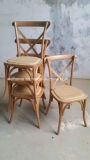 French Style Stackable Oak Wood Cross Back Chair