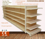 Hot Ce Standard Supermarket Gondola Metal Furniture Shelf with Wood Surface