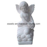 Crafted White Marble Natural Stone Sculpture Child Angle