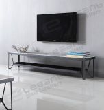 crystal White Painting Glass TV Stand on Black Powder Coating Iron Frame