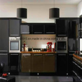 MDF High Glossy Black and Brown Colour Painted Kitchen Cabinets with Island Cabinet