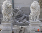 White & Black Marble Animal Stone Garden Lion Sculptures
